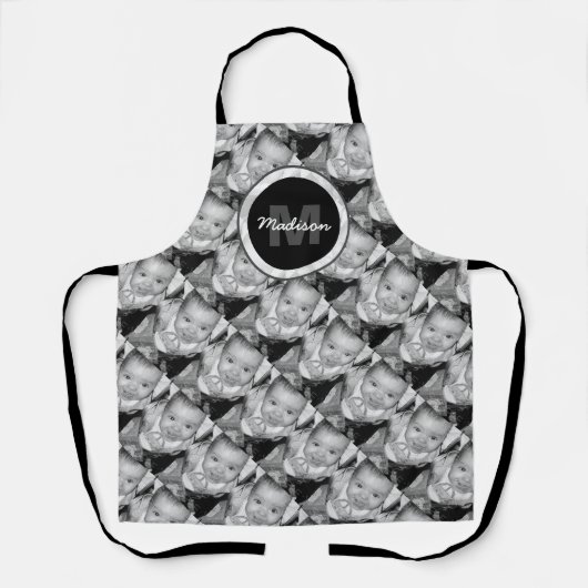 カスタマイズ白黒写真パターンMonogram エプロン (正面)