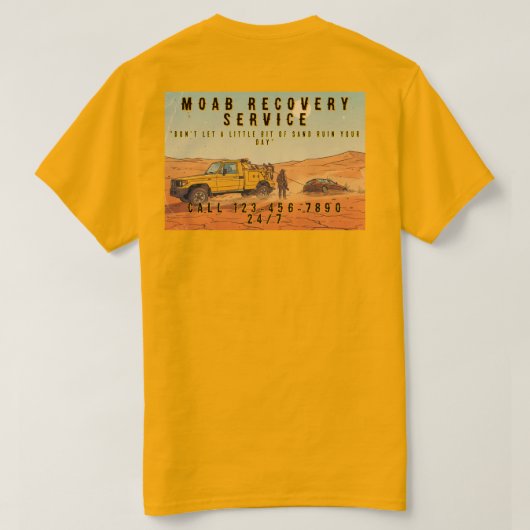 カスタマイズ砂漠車両回収レッカーサービス Tシャツ (デザイン裏面)
