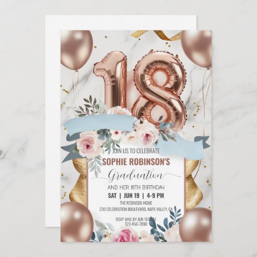 カスタマイズ第18誕生日卒業生 招待状 (正面/裏面)