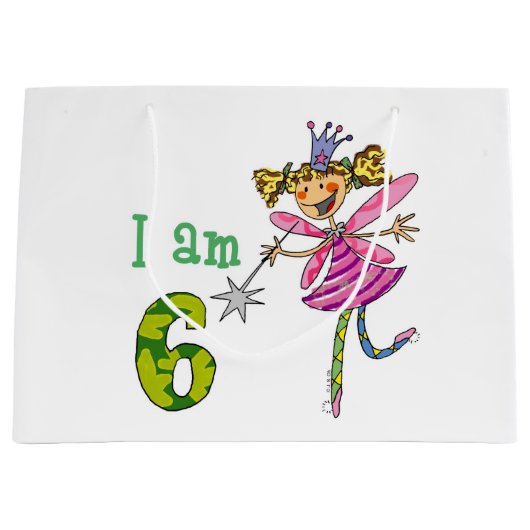 カスタマイズ第6ハッピーバースデーの王女の妖精のパーティー ラージペーパーバッグ (正面)