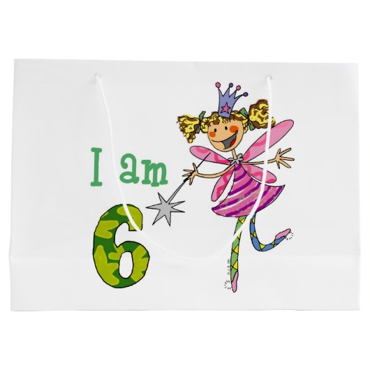 カスタマイズ第6ハッピーバースデーの王女の妖精のパーティー ラージペーパーバッグ (裏面)