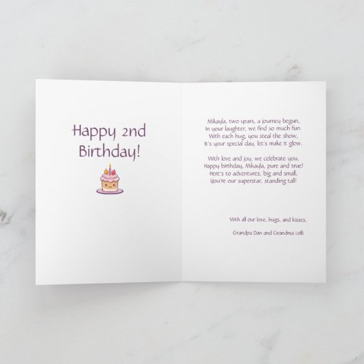 カスタマイズ素晴らし孫娘誕生日詩カード 案内状 (内部)