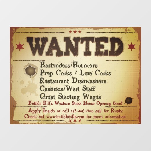 カスタマイズ素朴ウエスタン救済レストラン ウィンドウサイン (シート)