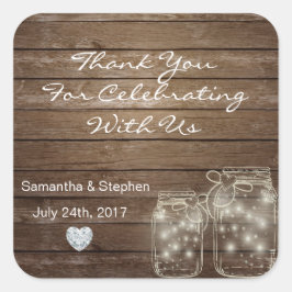 カスタマイズ素朴メイスンジャースウッドハート結婚ズ スクエアシール