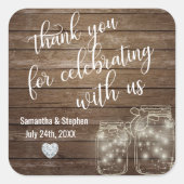 カスタマイズ素朴メイスンジャースウッドハート結婚ズ スクエアシール (正面)