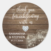 カスタマイズ素朴メイスンジャースウッドハート結婚ズ ラウンドシール (正面)