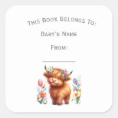 カスタマイズ素朴可愛いベビーハイランドカウブックプレート スクエアシール (正面)