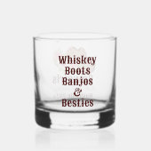 カスタマイズ素朴可能なピンクフローラ女性のカーボーイ ウイスキーグラス (裏面)