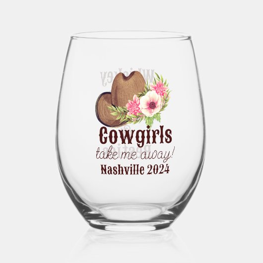 カスタマイズ素朴可能なピンクフローラ女性のカーボーイ ステムなしワイングラス (正面)