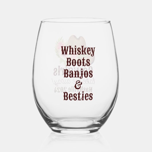 カスタマイズ素朴可能なピンクフローラ女性のカーボーイ ステムなしワイングラス (裏面)