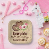 カスタマイズ素朴可能なピンクフローラ女性のカーボーイ ペーパープレート (パーティー)