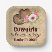 カスタマイズ素朴可能なピンクフローラ女性のカーボーイ ペーパープレート (正面)