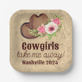 カスタマイズ素朴可能なピンクフローラ女性のカーボーイ ペーパープレート