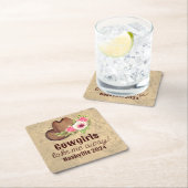 カスタマイズ素朴可能なフローラ女性のカーボーイ スクエアペーパーコースター (インサイチュ)