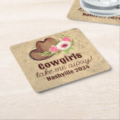カスタマイズ素朴可能なフローラ女性のカーボーイ スクエアペーパーコースター (アングル)