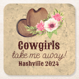 カスタマイズ素朴可能なフローラ女性のカーボーイ スクエアペーパーコースター