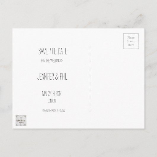 カスタマイズ素朴可能な結婚式の日付の保存 案内ポストカード (裏面)