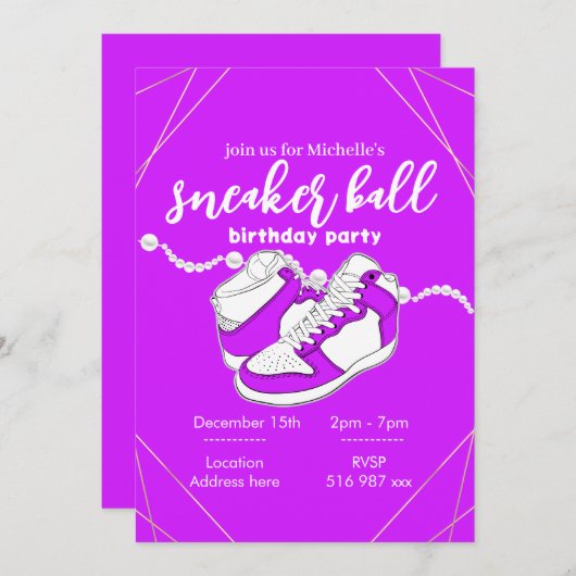 カスタマイズ紫色スニーカーボール招待テンプレート 招待状 (正面/裏面)