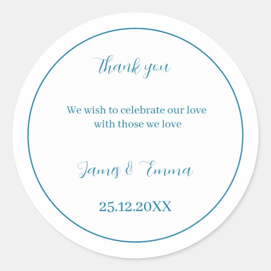 カスタマイズ結婚シンプル青 ラウンドシール (正面)
