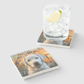 カスタマイズ結婚可能なギフト、白いラブラドール子犬 ストーンコースター (横)