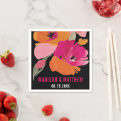 カスタマイズ結婚可能なフローラのナプキン – 名前と日付 スタンダードカクテルナプキン (インサイチュ)