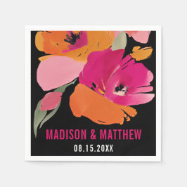 カスタマイズ結婚可能なフローラのナプキン – 名前と日付 スタンダードカクテルナプキン