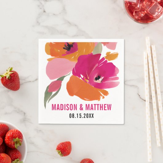 カスタマイズ結婚可能なフローラのナプキン – 名前と日付 スタンダードカクテルナプキン (インサイチュ)