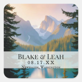 カスタマイズ結婚可能な日付イベントステッカー山 スクエアシール