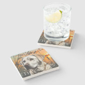 カスタマイズ結婚可能な贈り物、白ラブラドール ストーンコースター (横)