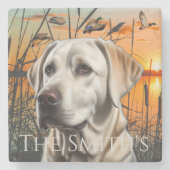 カスタマイズ結婚可能な贈り物、白ラブラドール ストーンコースター (正面)