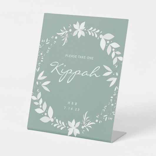 カスタマイズ結婚可能なKippahの看板、白と緑のPe 台座サイン (正面)