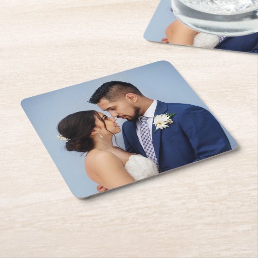 カスタマイズ結婚夫婦の写真 スクエアペーパーコースター (アングル)