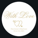 カスタマイズ結婚文字メッセージカード ラウンドシール<br><div class="desc">カスタマイズ文字名のギフト結婚メッセージカードシール愛の二つのハート</div>