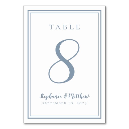 カスタマイズ結婚表の番号ほこりっぽい青 テーブルナンバー (裏面)