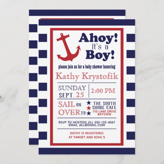 カスタマイズ航海の可能な男の赤ちゃんシャワー招待状 招待状 (正面/裏面)