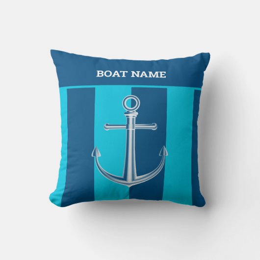 カスタマイズ航海の船の名前いかりネイビーブルー クッション (正面)