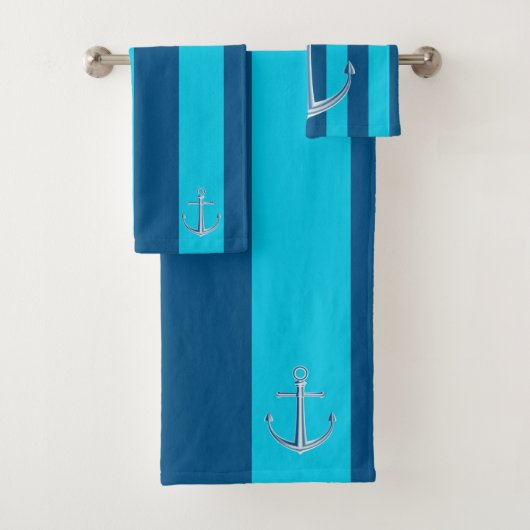 カスタマイズ航海の船の名前いかりネイビーブルー バスタオルセット (インサイチュ)