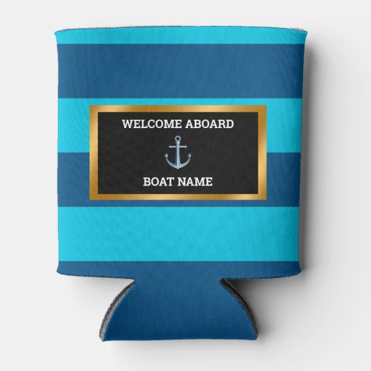 カスタマイズ航海の船の名前いかりネイビーブルー 缶クーラー (正面)