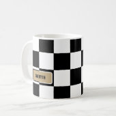 カスタマイズ色とパーソナライズ市松模様に コーヒーマグカップ (正面左)