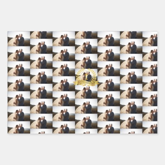 カスタマイズ記念結婚金ゴールド写真 ラッピングペーパーシート (正面3)