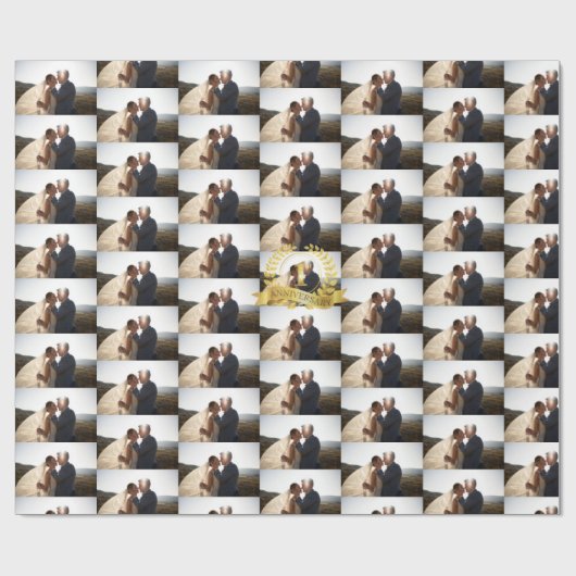 カスタマイズ記念結婚金ゴールド写真 ラッピングペーパー (フラット)