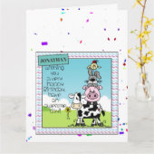 カスタマイズ誕生日カード-牛豚うさぎ鳥 カード (黄色い花)