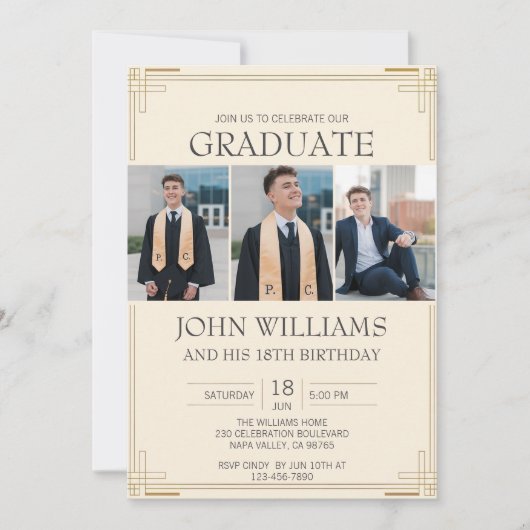 カスタマイズ誕生日金ゴールド縁ど 招待状 (正面)