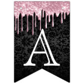 カスタマイズ誕生日 – ピンクグリッター&ブラックダマスク バンティングフラッグ (第2の旗)