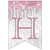 カスタマイズ誕生日 – ピンク&ホワイトグリッター バンティングフラッグ (第1の旗)