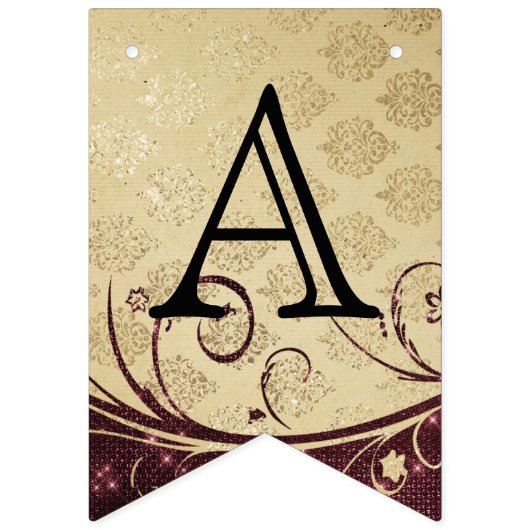 カスタマイズ誕生日 – 装飾金ゴールドとマルーン バンティングフラッグ (第2の旗)