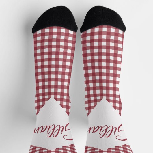 カスタマイズ赤と白可能な市松模様にCrew Socks ソックス (上部)