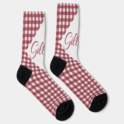 カスタマイズ赤と白可能な市松模様にCrew Socks ソックス (右)