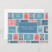 カスタマイズ郵便切手ヴィンテージ青い赤いパターン ポストカード (正面/裏面)