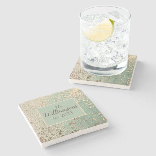 カスタマイズ金ゴールドスターダストオンシーグリーン ストーンコースター (横)